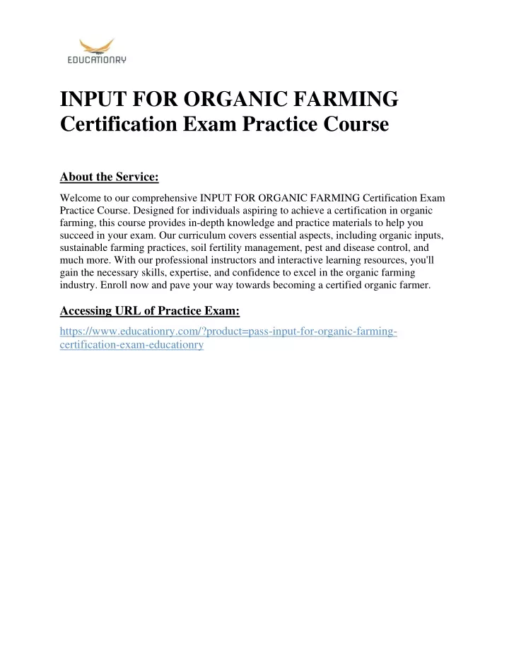 input for organic farming certification exam
