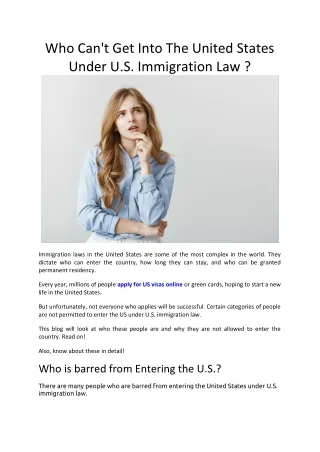 Who Can't Get Into The United States Under U.S. Immigration Law ?