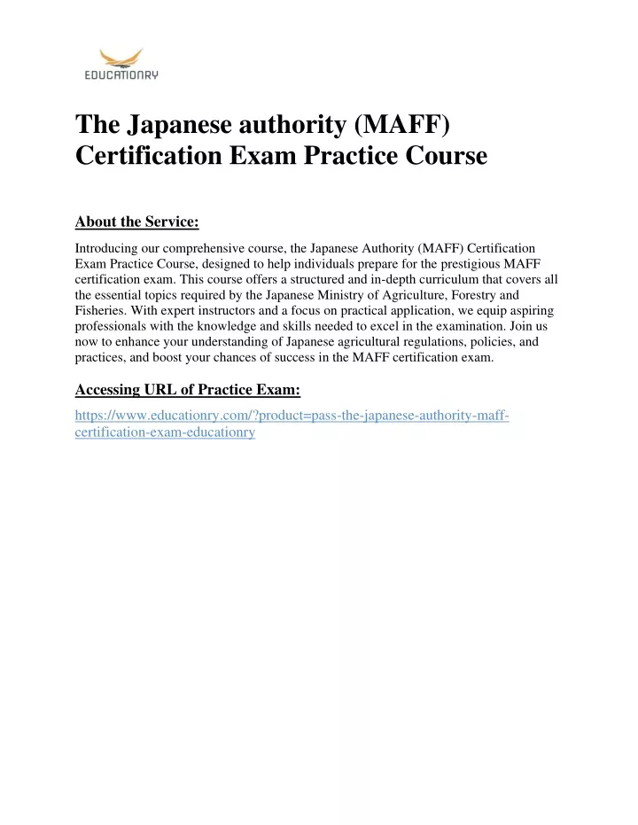 the japanese authority maff certification exam