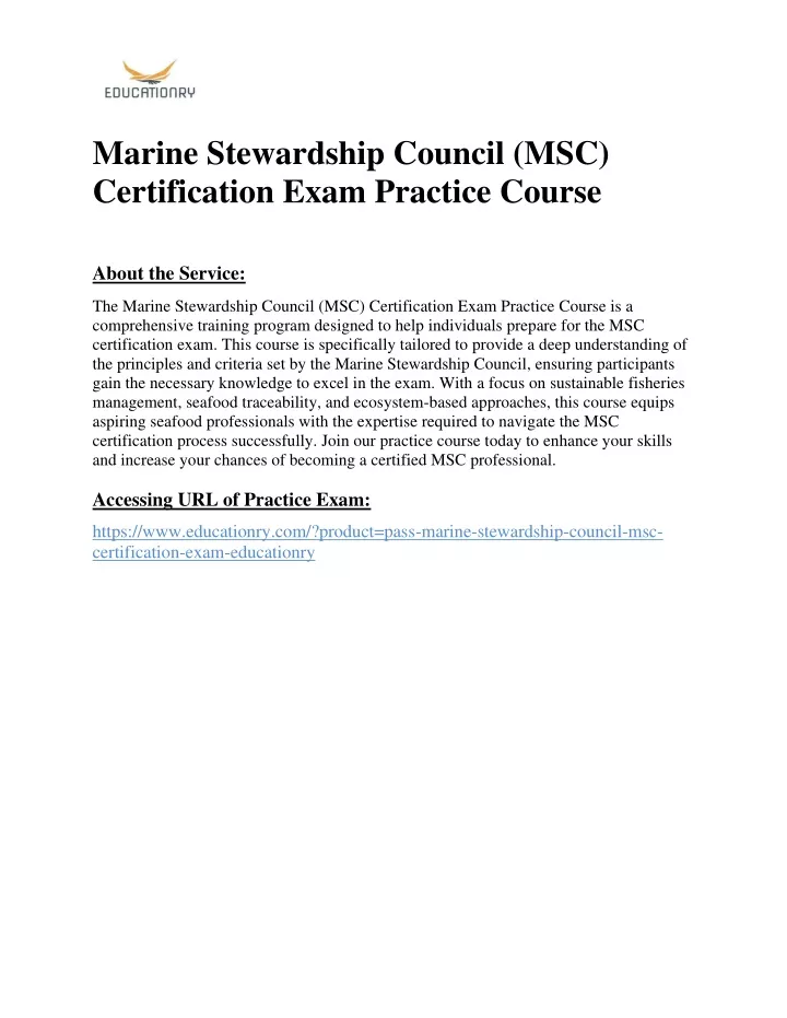 marine stewardship council msc certification exam