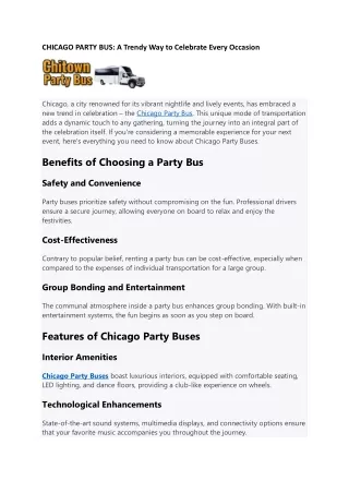 CHICAGO PARTY BUS: A Trendy Way to Celebrate Every Occasion