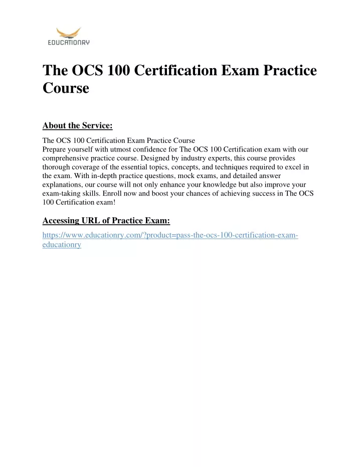 the ocs 100 certification exam practice course