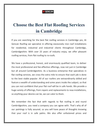 Choose the Best Flat Roofing Services in Cambridge