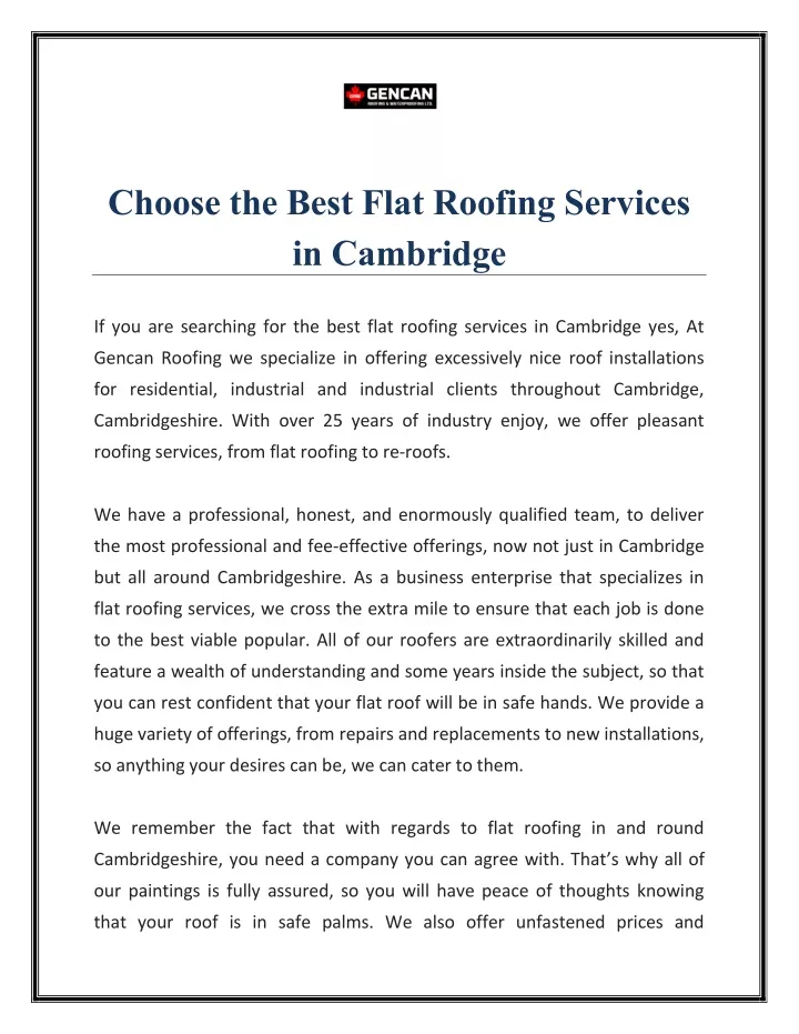 choose the best flat roofing services in cambridge