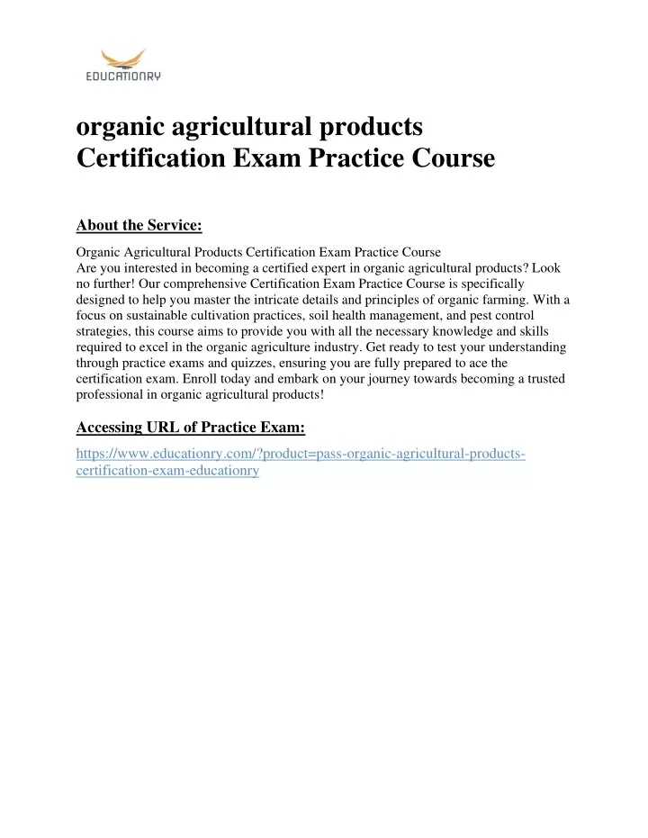 organic agricultural products certification exam