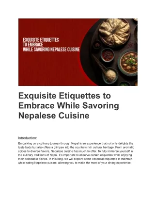 Exquisite Etiquettes to Embrace While Savoring Nepalese Cuisine
