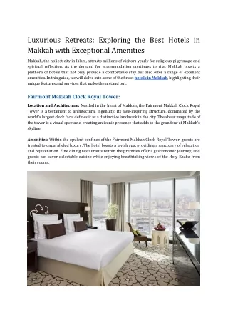 Best Hotels in Makkah with Excellent Amenities