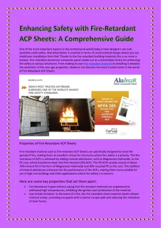 Fire Retardant Material : Unraveling the Power of ACP Sheets