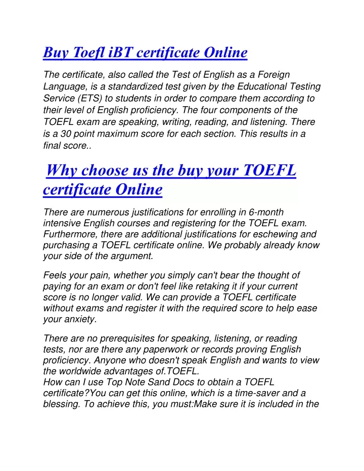 buy toefl ibt certificate online