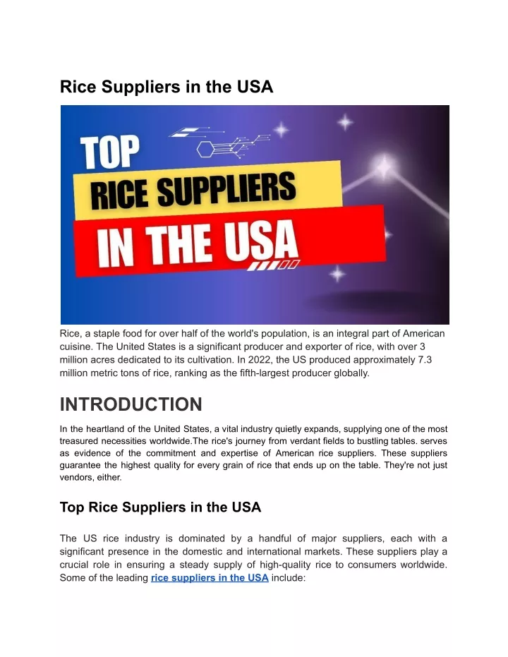 rice suppliers in the usa
