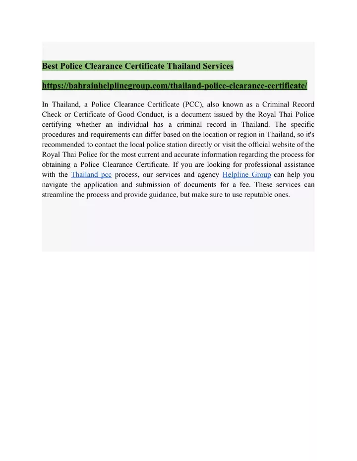 best police clearance certificate thailand