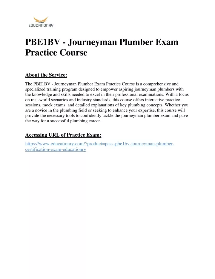 pbe1bv journeyman plumber exam practice course
