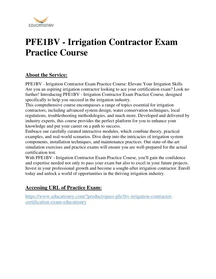 pfe1bv irrigation contractor exam practice course