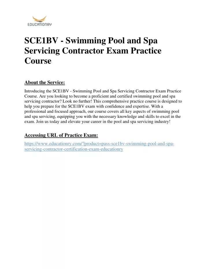 sce1bv swimming pool and spa servicing contractor