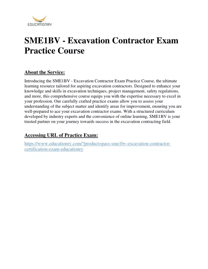 sme1bv excavation contractor exam practice course