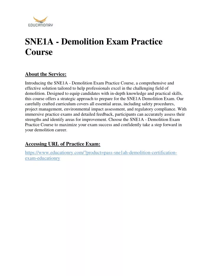 sne1a demolition exam practice course