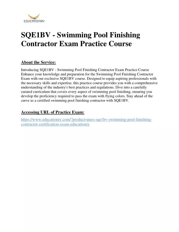 sqe1bv swimming pool finishing contractor exam