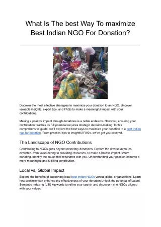 What Is The best Way To maximize Best Indian NGO For Donation