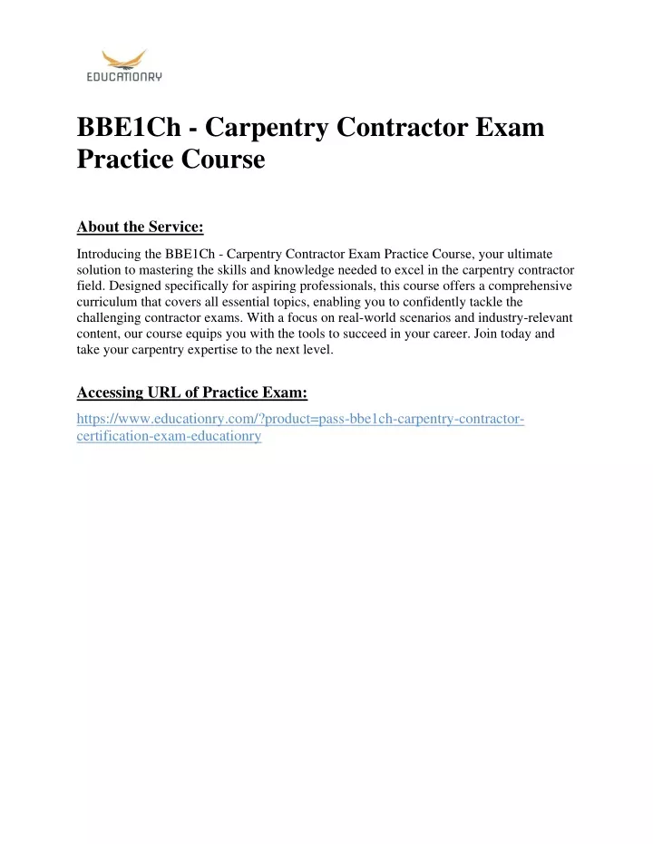 bbe1ch carpentry contractor exam practice course