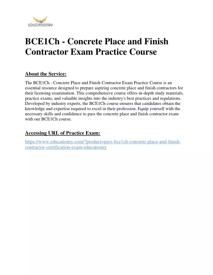 bce1ch concrete place and finish contractor exam