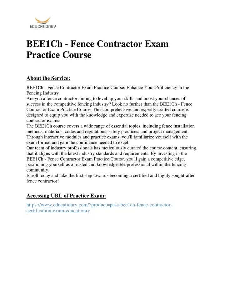 bee1ch fence contractor exam practice course