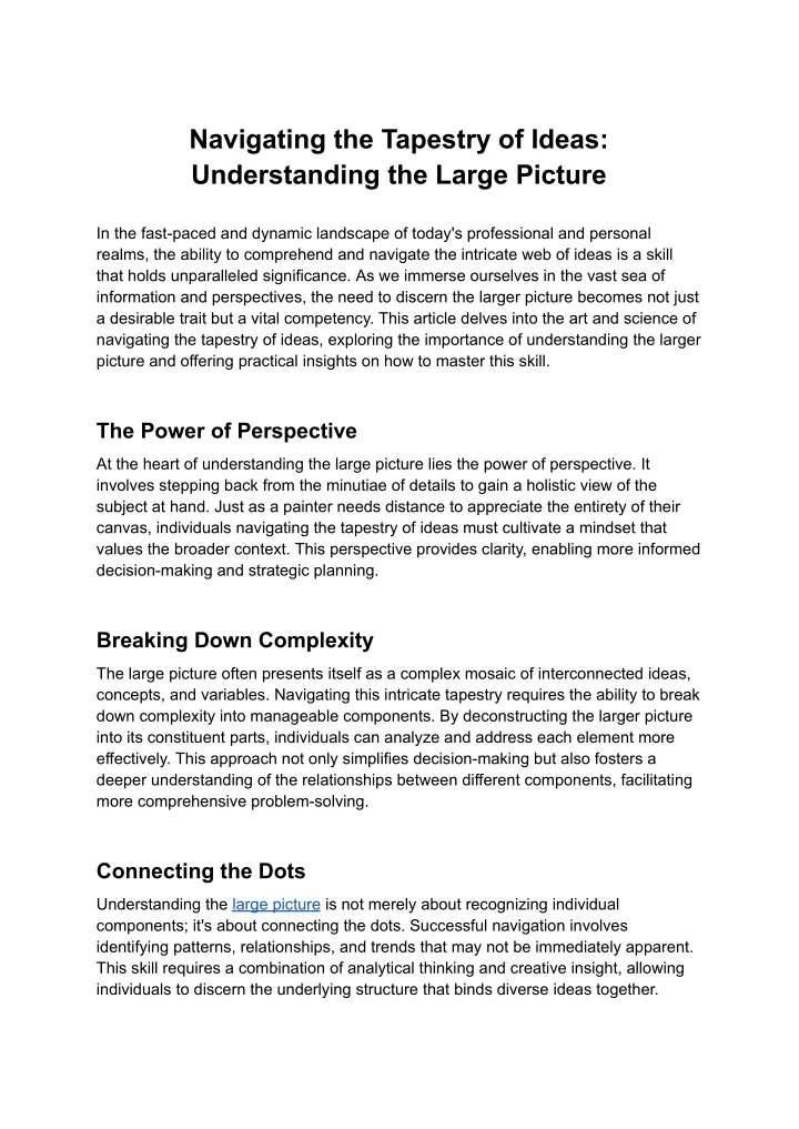 PPT - Navigating the Tapestry of Ideas_ Understanding the Large Picture 