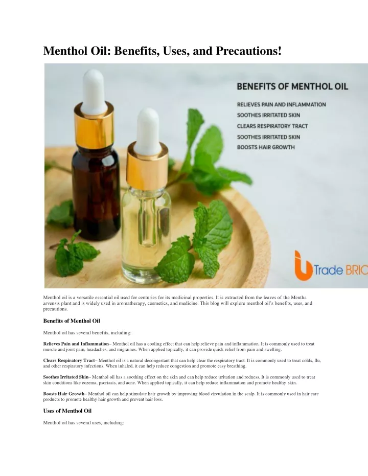 menthol oil benefits uses and precautions