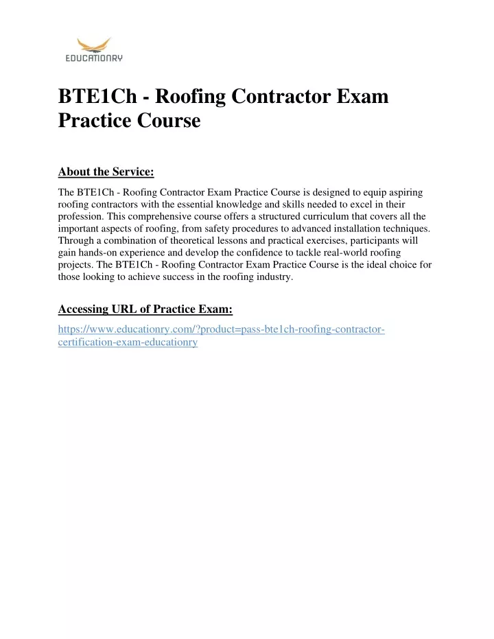 bte1ch roofing contractor exam practice course