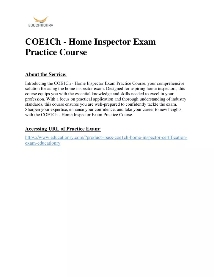 coe1ch home inspector exam practice course