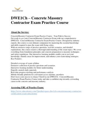 dwe1ch concrete masonry contractor exam practice