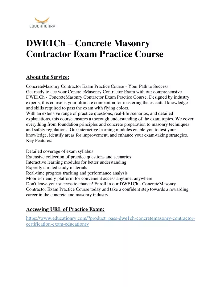 dwe1ch concrete masonry contractor exam practice