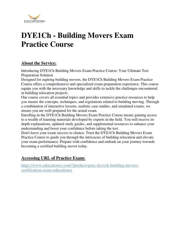 dye1ch building movers exam practice course