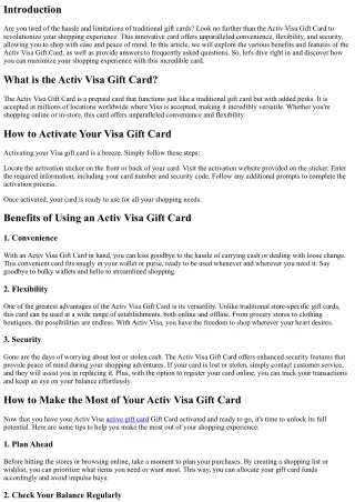 Maximize Your Shopping Experience with Activ Visa Gift Card