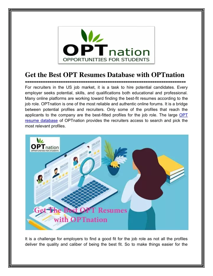 get the best opt resumes database with optnation