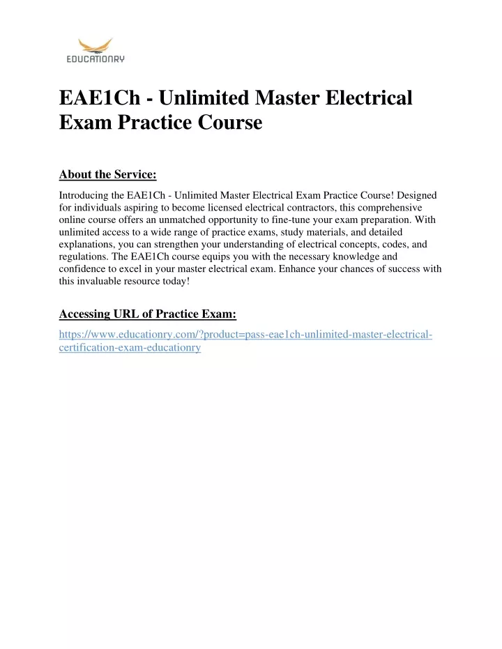 eae1ch unlimited master electrical exam practice