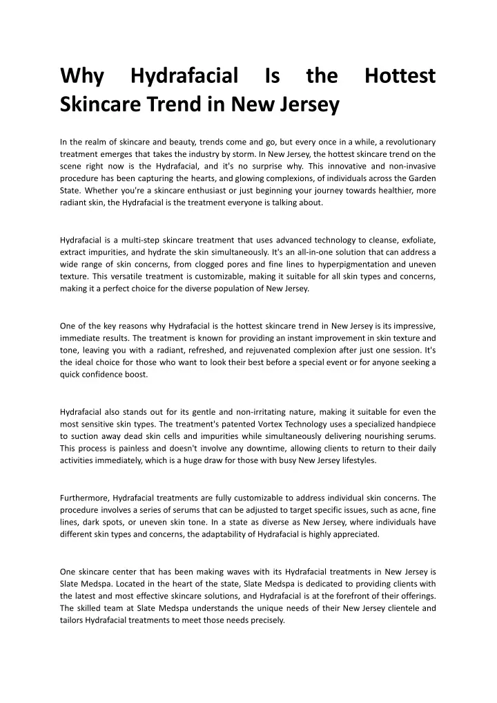 why skincare trend in new jersey