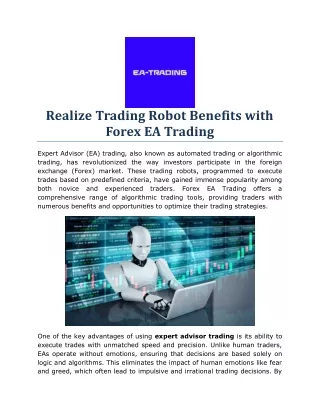 Realize Trading Robot Benefits with Forex EA Trading