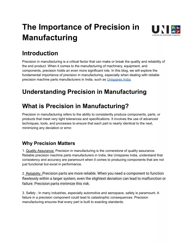 the importance of precision in manufacturing