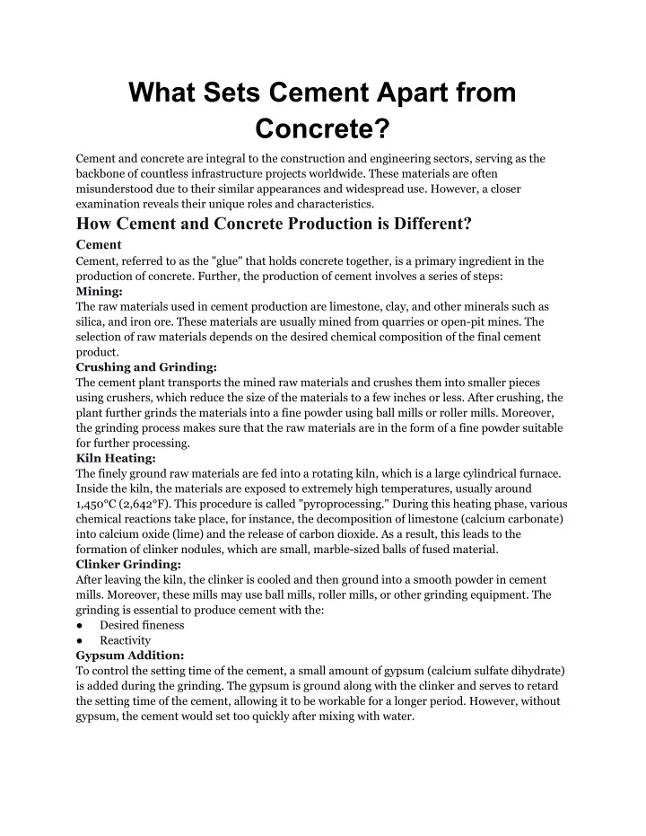 what sets cement apart from concrete