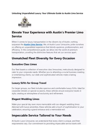 Unlocking Unparalleled Luxury: Your Ultimate Guide to Austin Limo Service