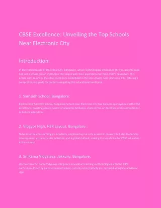 CBSE Excellence: Unveiling the Top Schools Near Electronic City