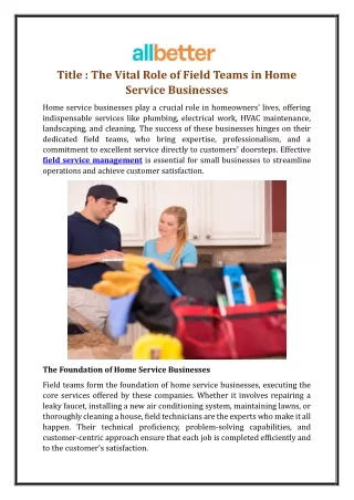 The Vital Role of Field Teams in Home Service Businesses