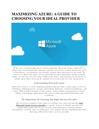 MAXIMIZING AZURE - A GUIDE TO CHOOSING YOUR IDEAL PROVIDER