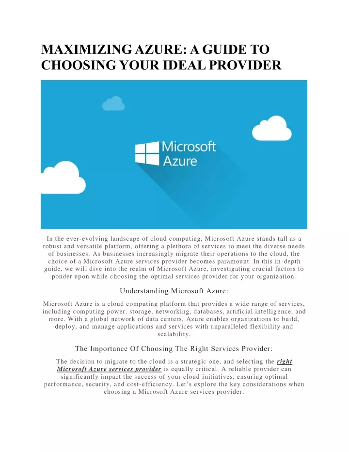 maximizing azure a guide to choosing your ideal