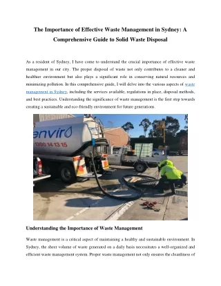The Importance of Effective Waste Management in Sydney