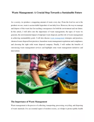 Waste Management A Crucial Step Towards a Sustainable Future
