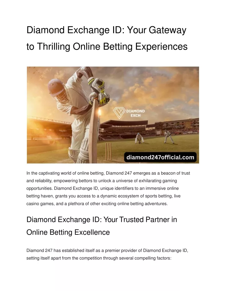 diamond exchange id your gateway to thrilling online betting experiences