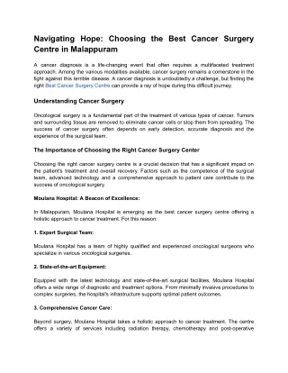 Navigating Hope_ Choosing the Best Cancer Surgery Centre in Malappuram
