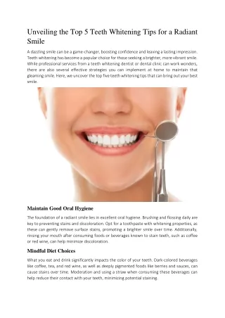 Unveiling the Top 5 Teeth Whitening Tips for a Radiant Smile