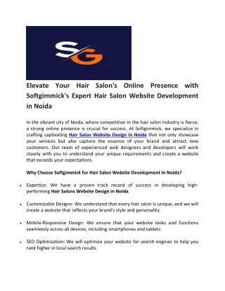 Softgimmick's Expert Hair Salon Website Development in Noida